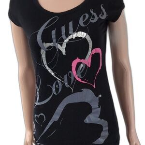 Guess Black Graphic Cap Sleeve Tee